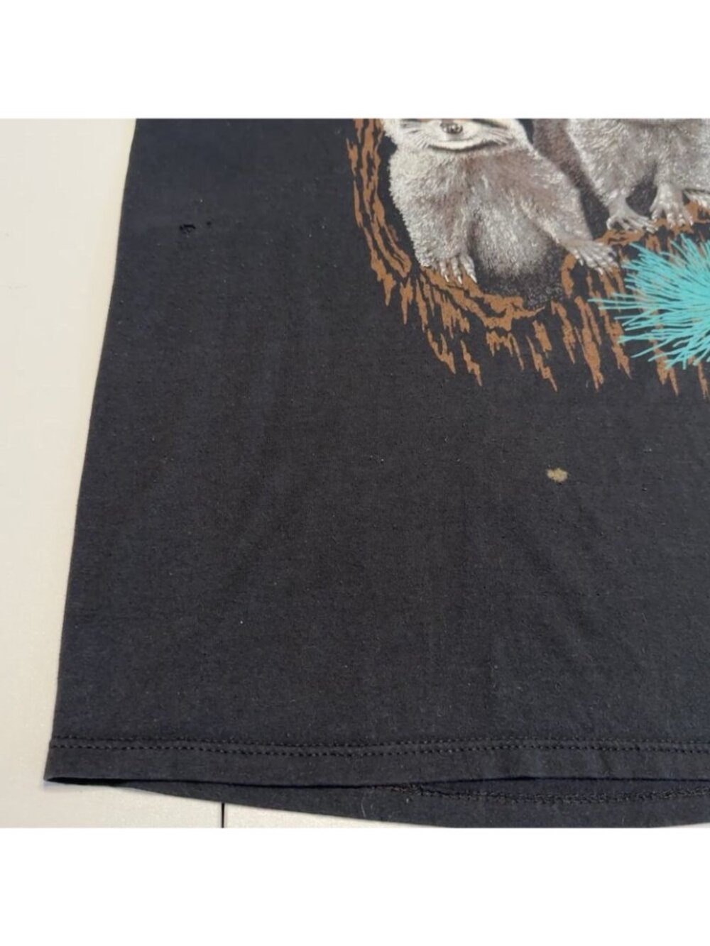 Vtg 1980s Raccoon Graphic Black T Shirt USA Jerzees Single Stitch Size XL - Picture 4 of 11